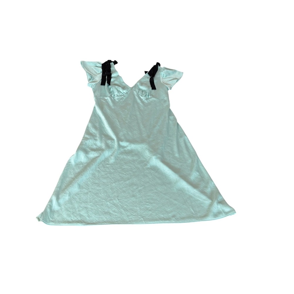 Wild Fable Mint Green Crinkle Satin Midi Womens Dress Black Shoulder Bows XXL